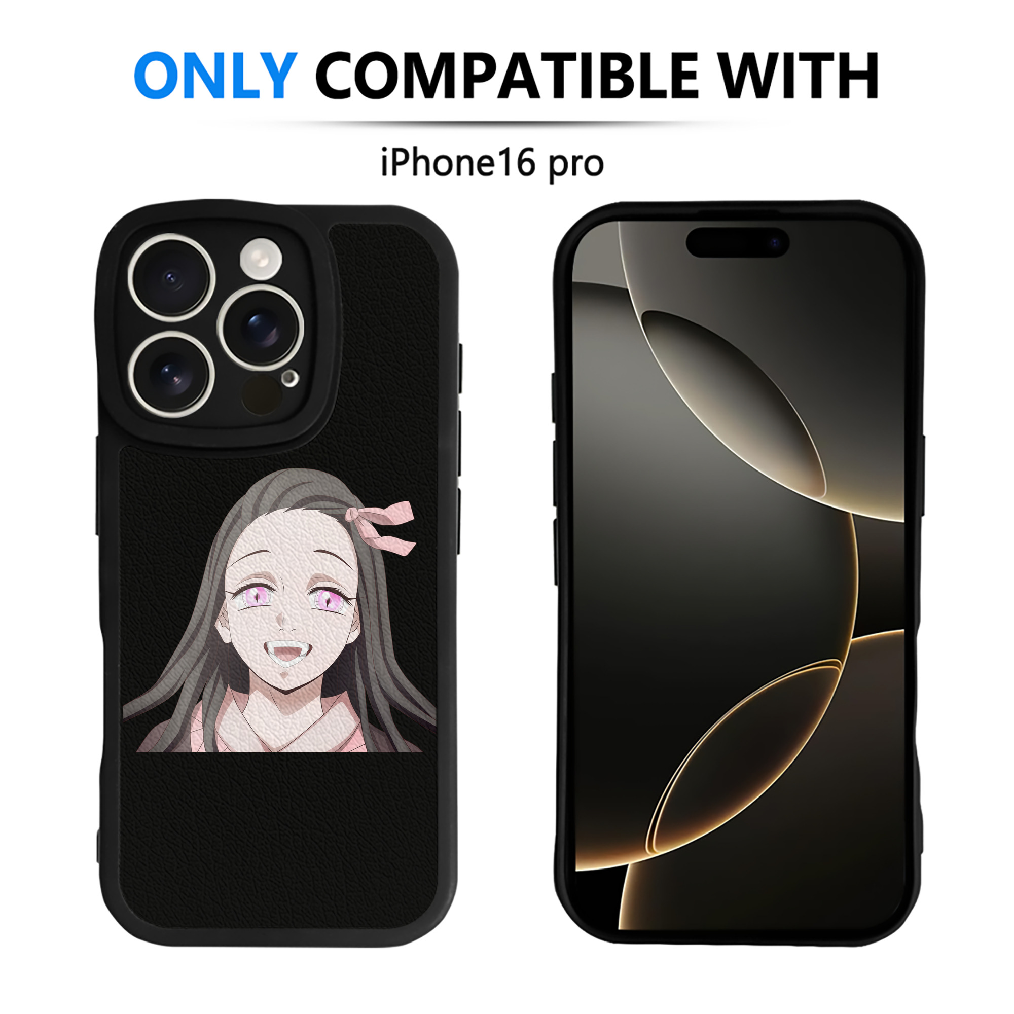 （画像用） 鬼滅の刃（きめつのやいば）竈門 禰󠄀豆子／かまど ねずこ Kamado Nezuko 【iPhone 16シリーズ対応】シリコンスマホケース（レザー調） 材質：シリコン